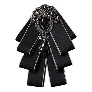 1905 Bowknot Rhinestone Fashion Ribbon Bow Brooch Pre-Tied Bow tie Neck Tie